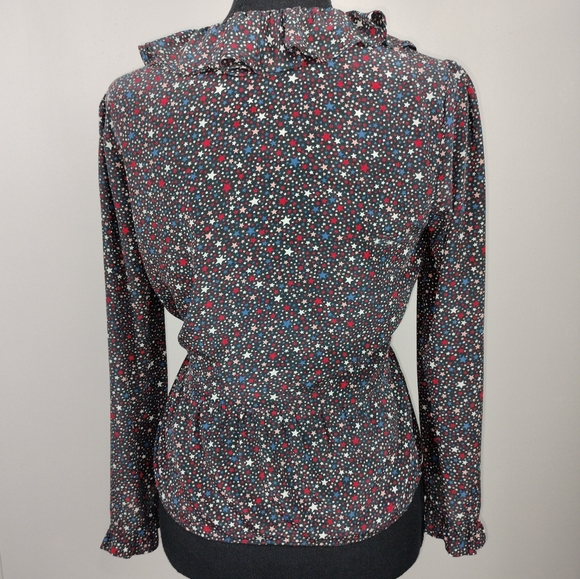 Madewell 100% Silk Ruffle-Hem Wrap Top in Starry Night Sz. Sm - Picture 12 of 16